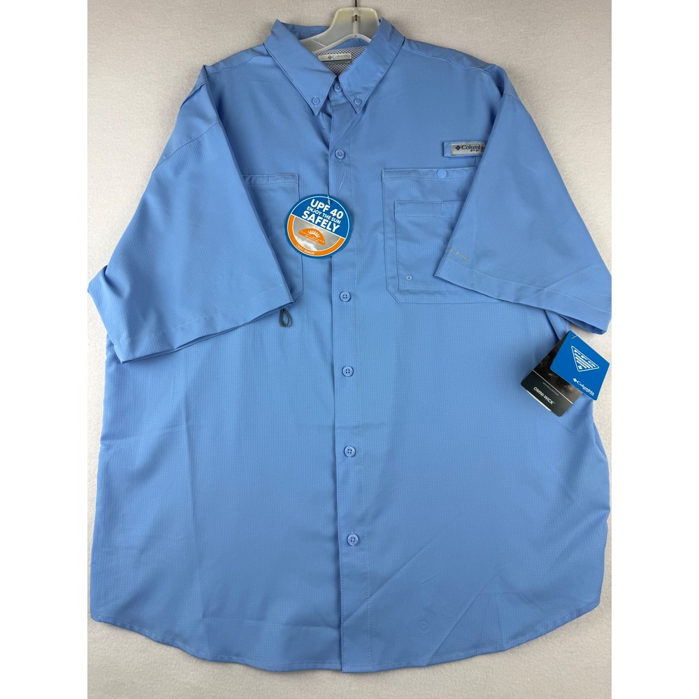 Columbia PFG Tamiami II Mens Large Blue Short Sleeve Fishing Shirt UPF 40 NEW
